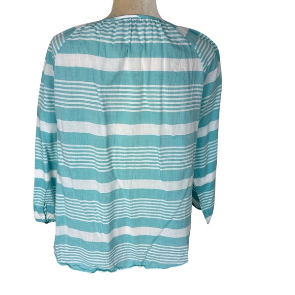 Talbots Blue White Stripe Beaded Keyhole 3/4 Sleeve Tunic Blouse Large - Picture 3 of 9